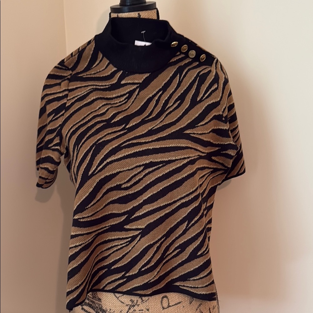 Michael Kors Black and Gold Zebra Print Blouse